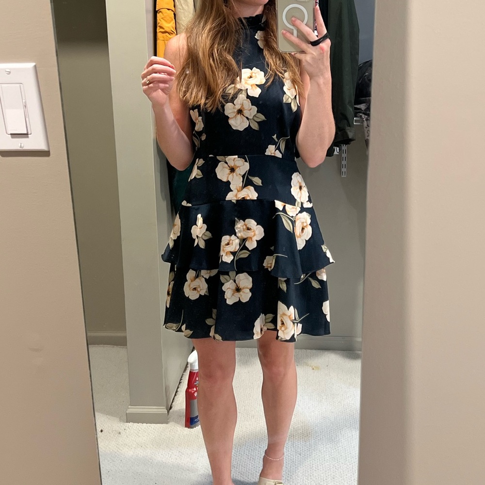 BB Dakota Navy Floral Halter Fit and Flare Mini Dress